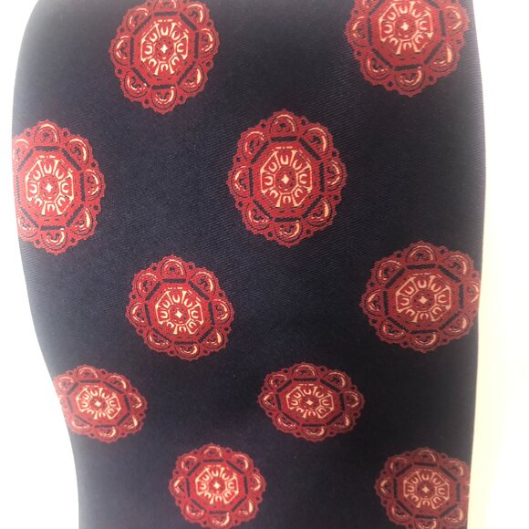 Vintage REIS OF NEW HAVEN for Bill's Silk Tie Navy Red Medallion Foulard w/ Crow - Picture 3 of 6